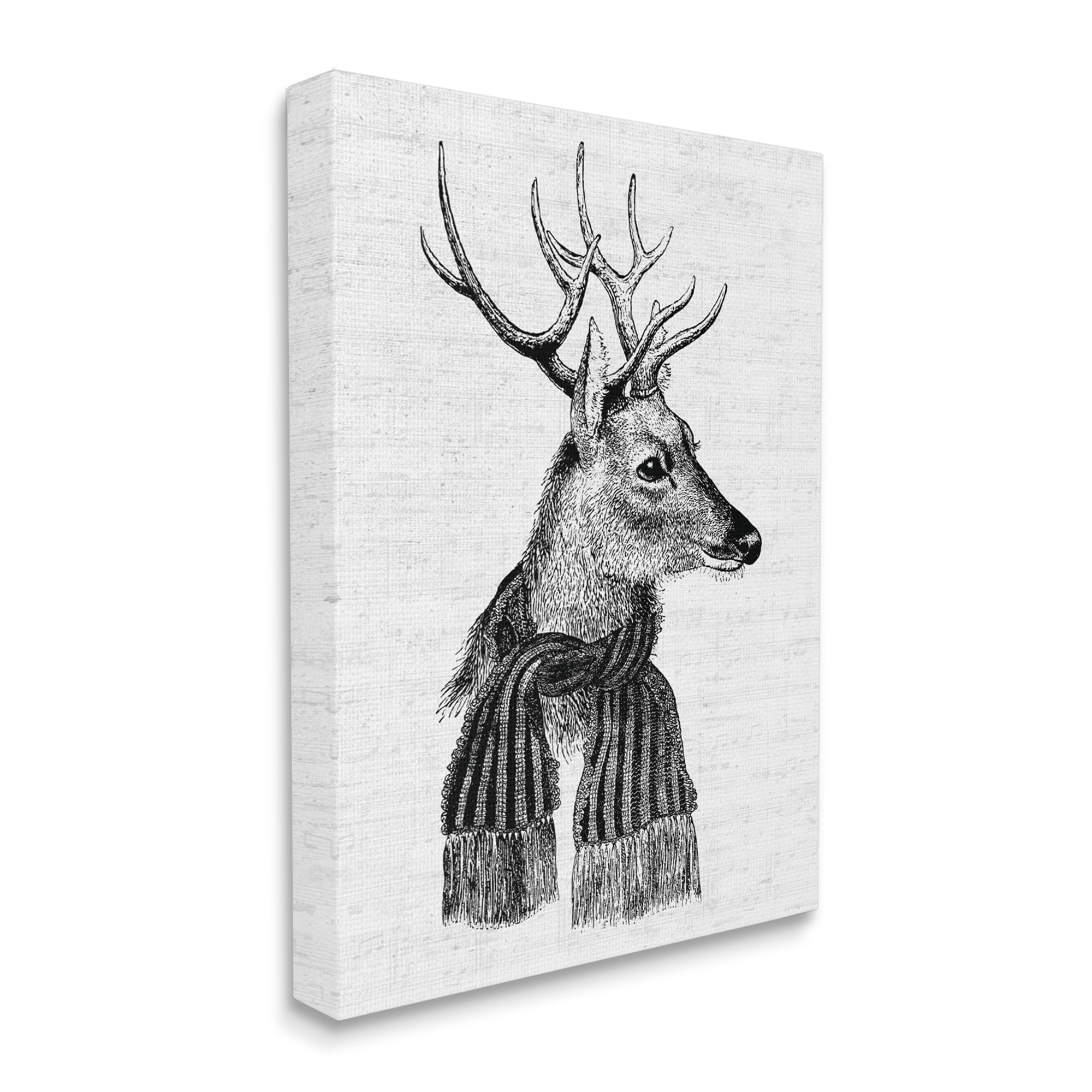 Stupell Industries Reindeer in Scarf Minimal Vintage Portrait Holiday Painting Gallery Wrapped Canvas Art Print Wall Art, 30 x 40
