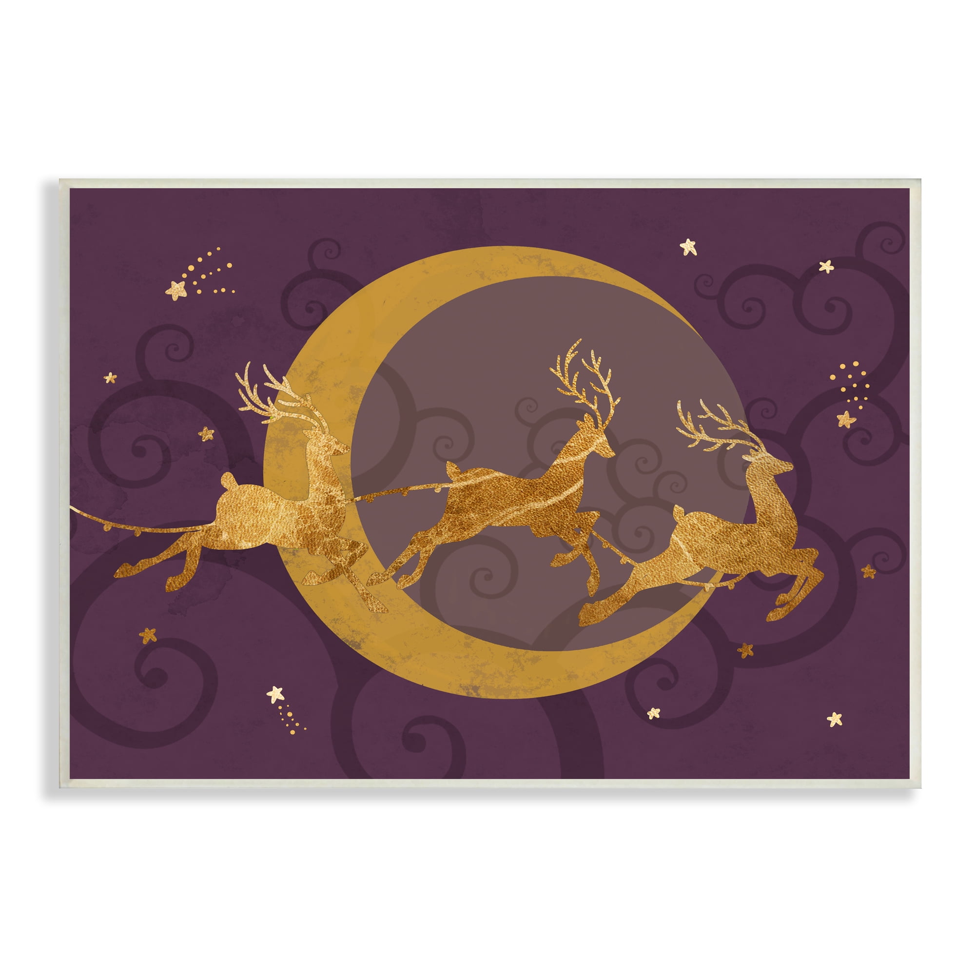 Stupell Industries Reindeers Flying over Crescent Moon Glam Christmas Sky Animals & Insects Painting Unframed Art Print Wall Art, 13 x 19
