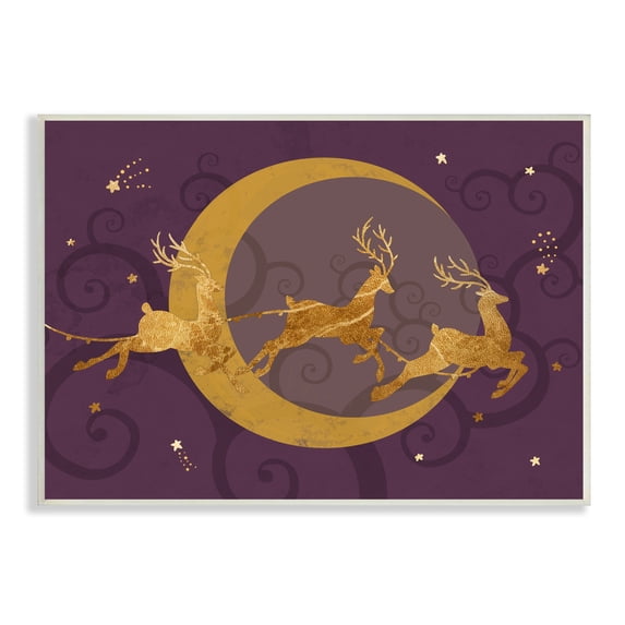 Stupell Industries Reindeers Flying over Crescent Moon Glam Christmas Sky Animals & Insects Painting Unframed Art Print Wall Art, 13 x 19