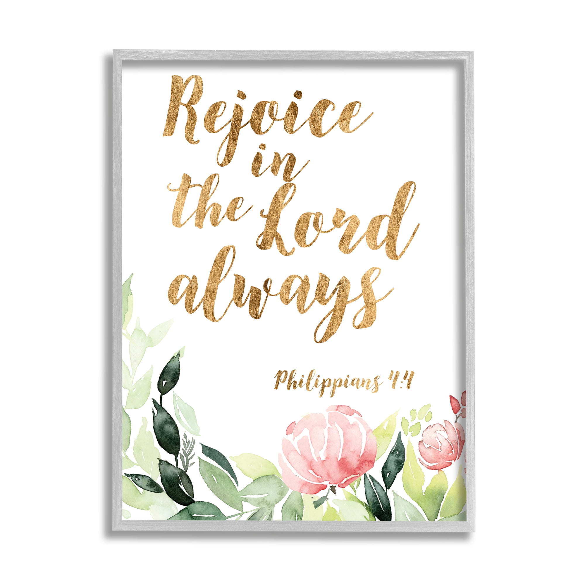 Stupell Industries Rejoice In The Lord Spiritual Quote Philippians 4:4 Soft Florals, 11 x 14, Designed by Studio W