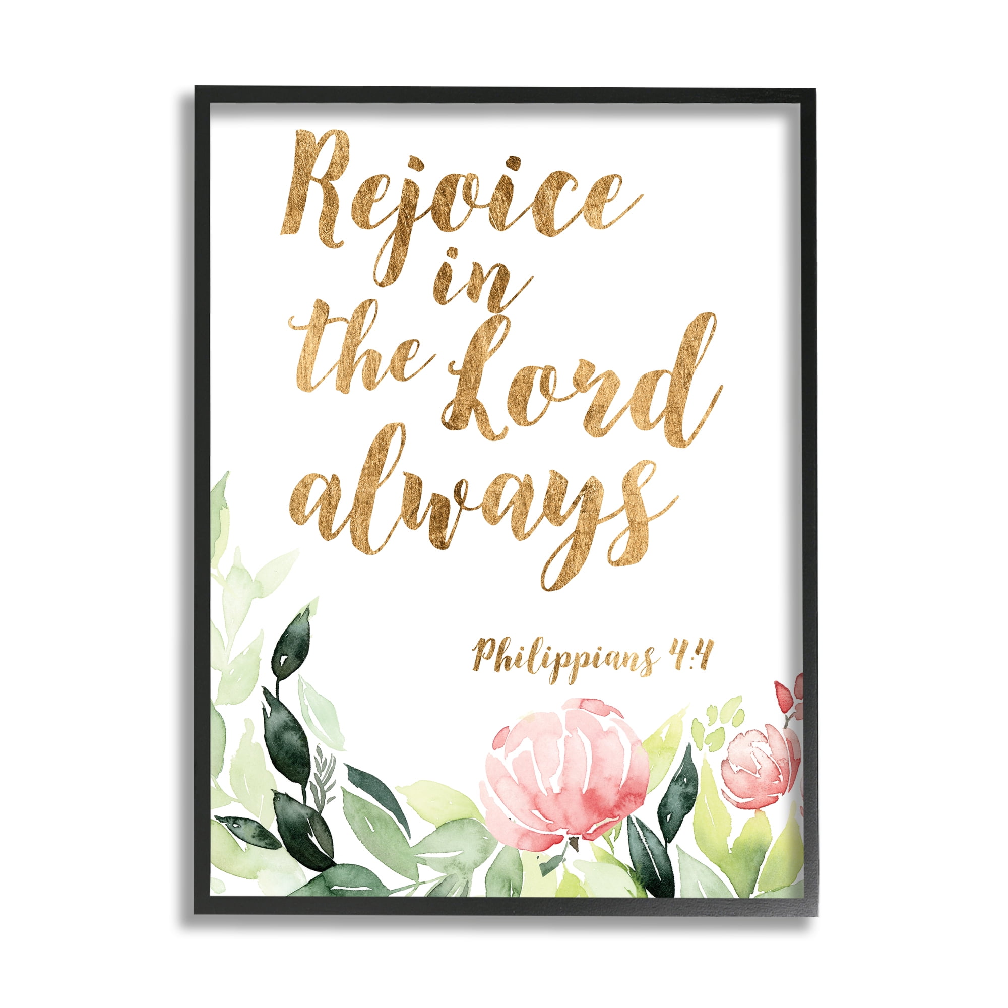 Stupell Industries Rejoice In The Lord Spiritual Quote Philippians 4:4 Soft Florals, 11 x 14, Designed by Studio W