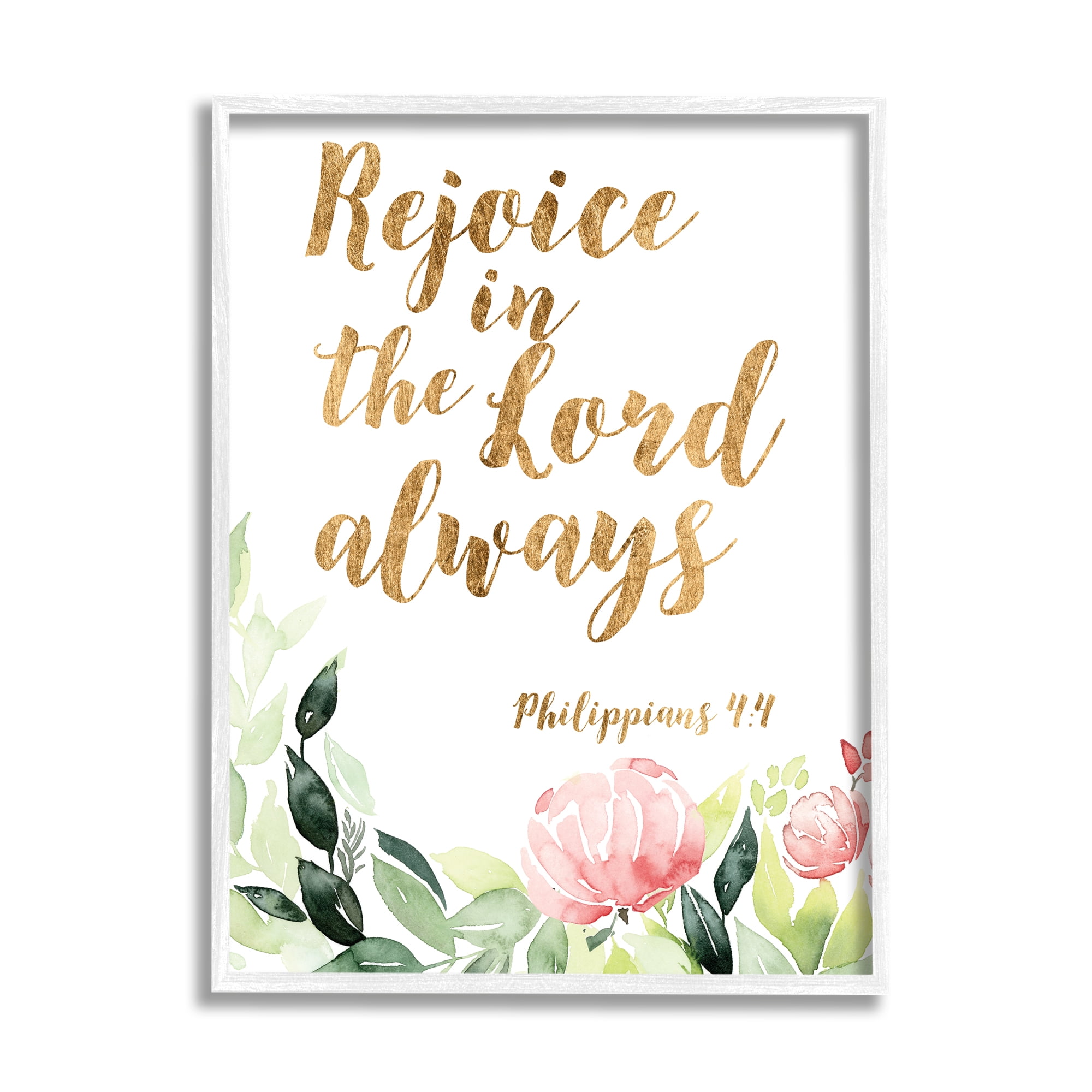 Stupell Industries Rejoice In The Lord Spiritual Quote Philippians 4:4 Soft Florals, 16 x 20, Designed by Studio W