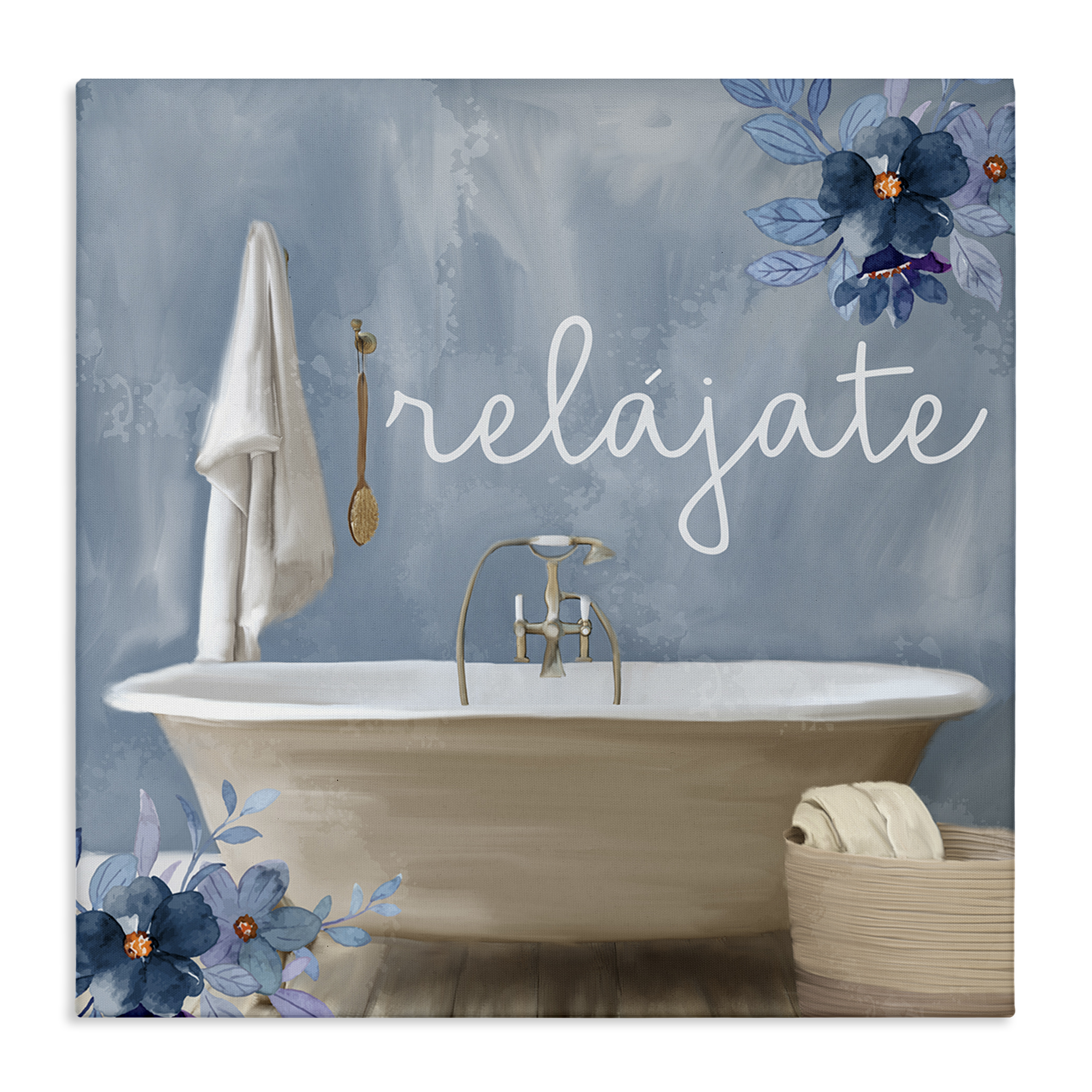 Stupell Industries Relájate con Baño Floral Bath & Laundry Painting Wrapped Canvas Art Print Wall Art, 36 x 36