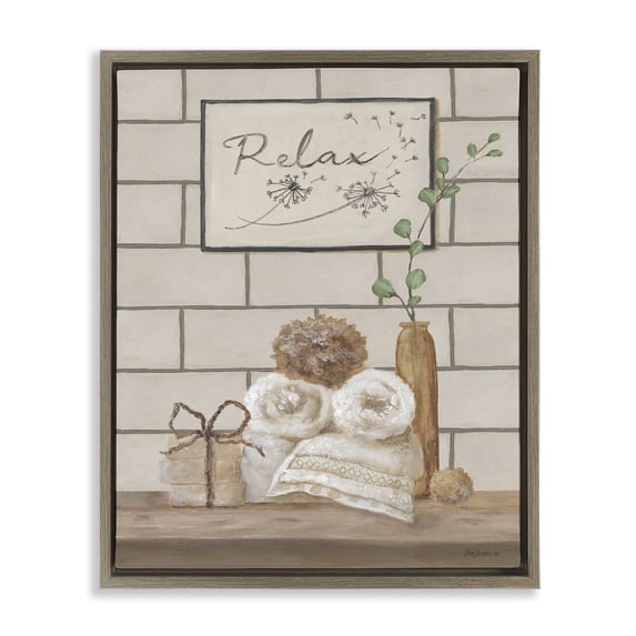 Stupell Industries Cottage Relax Bathroom Scene Brown Floating Frame Canvas Art, 17 x 21, by Pam Britton