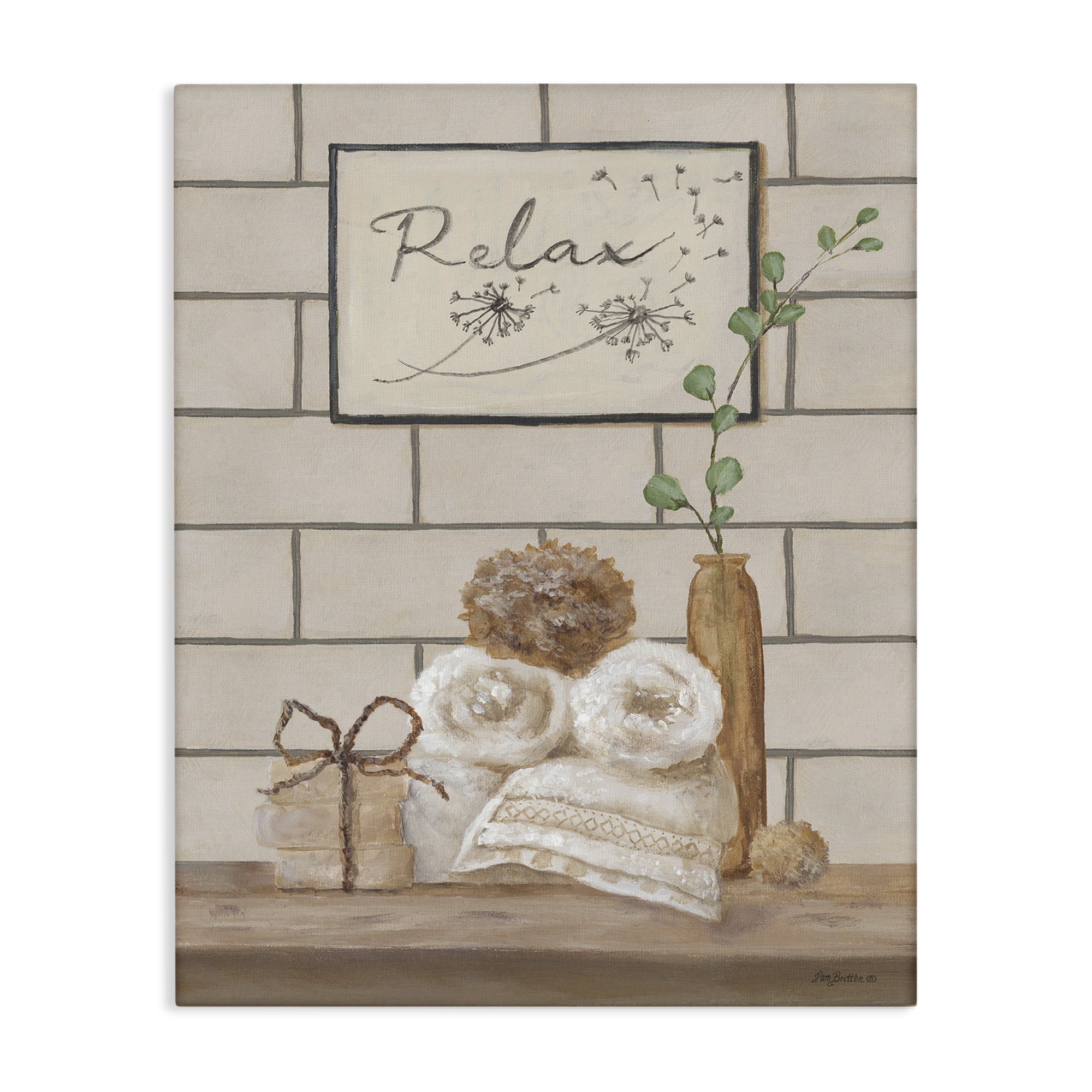Stupell Industries Relax Bathroom Scene Typography Painting Gallery Wrapped Canvas Art Print Wall Art, 36 x 48