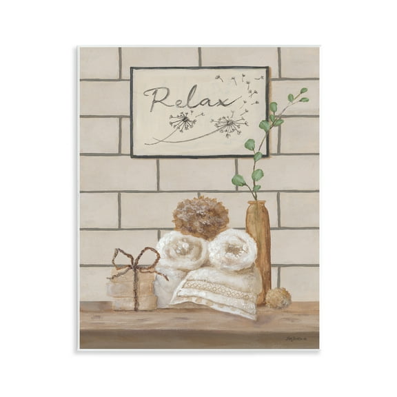 Stupell Industries Relax Bathroom Scene Typography Painting Unframed Art Print Wall Art, 11 x 14