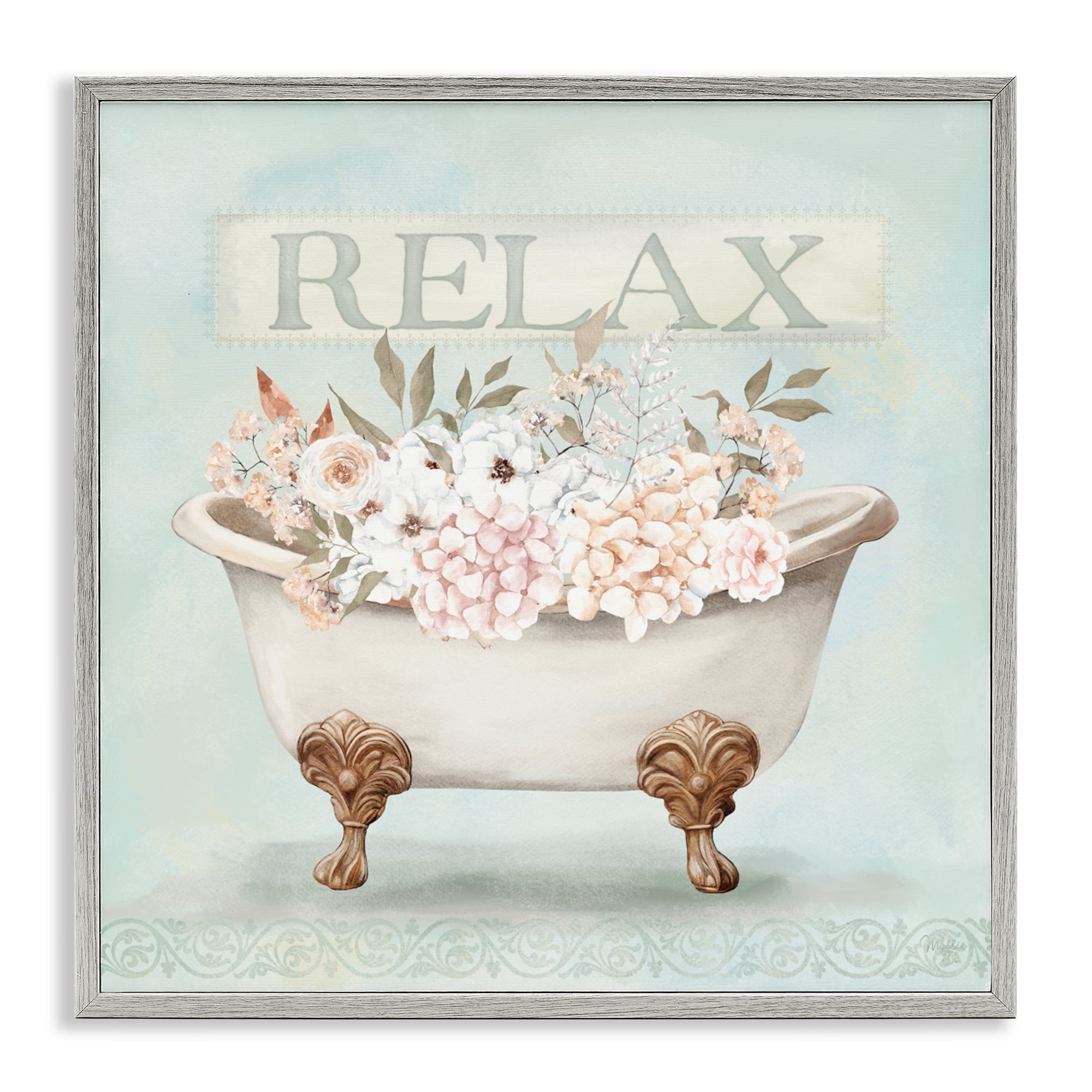 Stupell Industries Relax Floral Tub Gray Framed Giclee Art, design by Mollie B.
