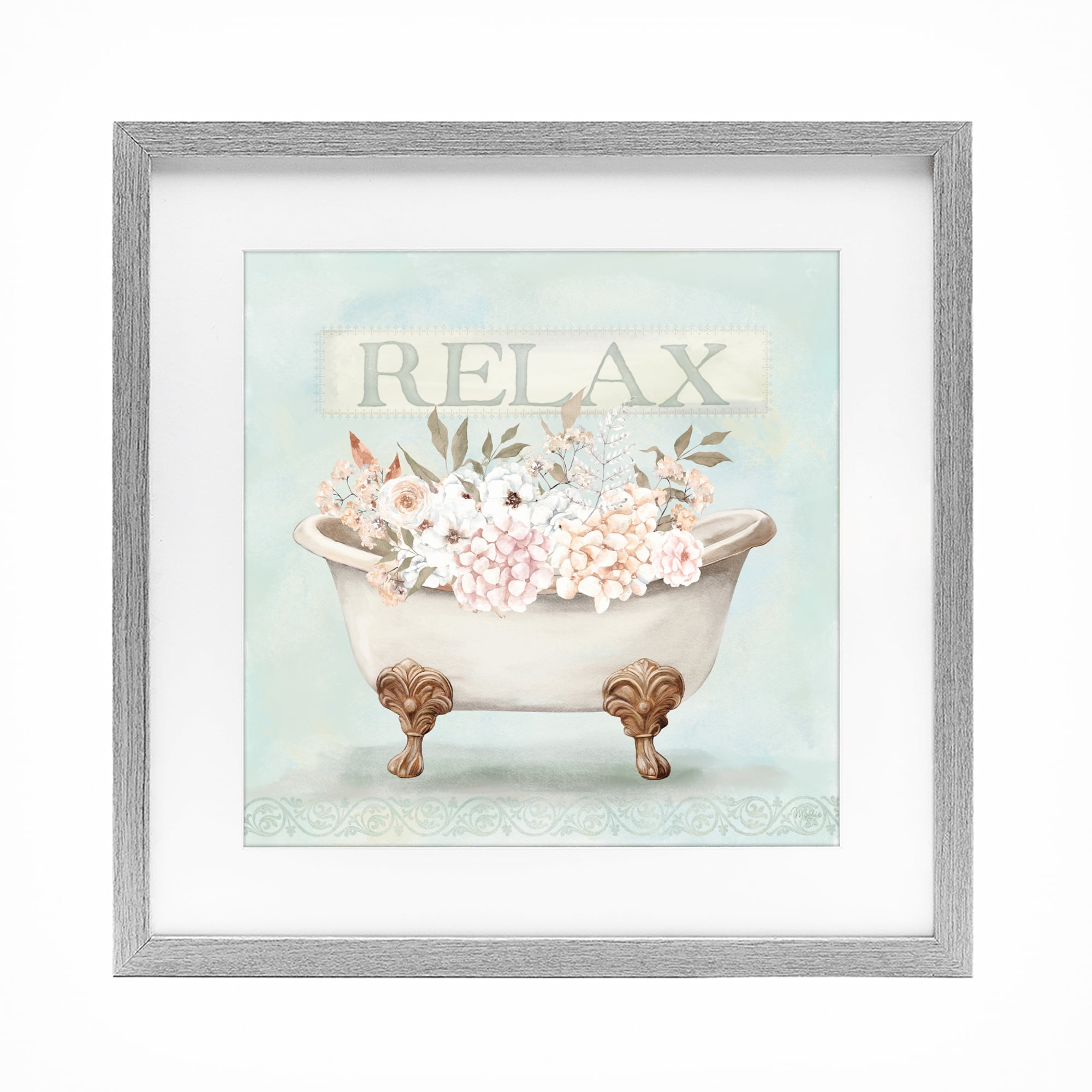 Stupell Industries Relax Floral Tub Gray Framed Print Under Glass, design by Mollie B.