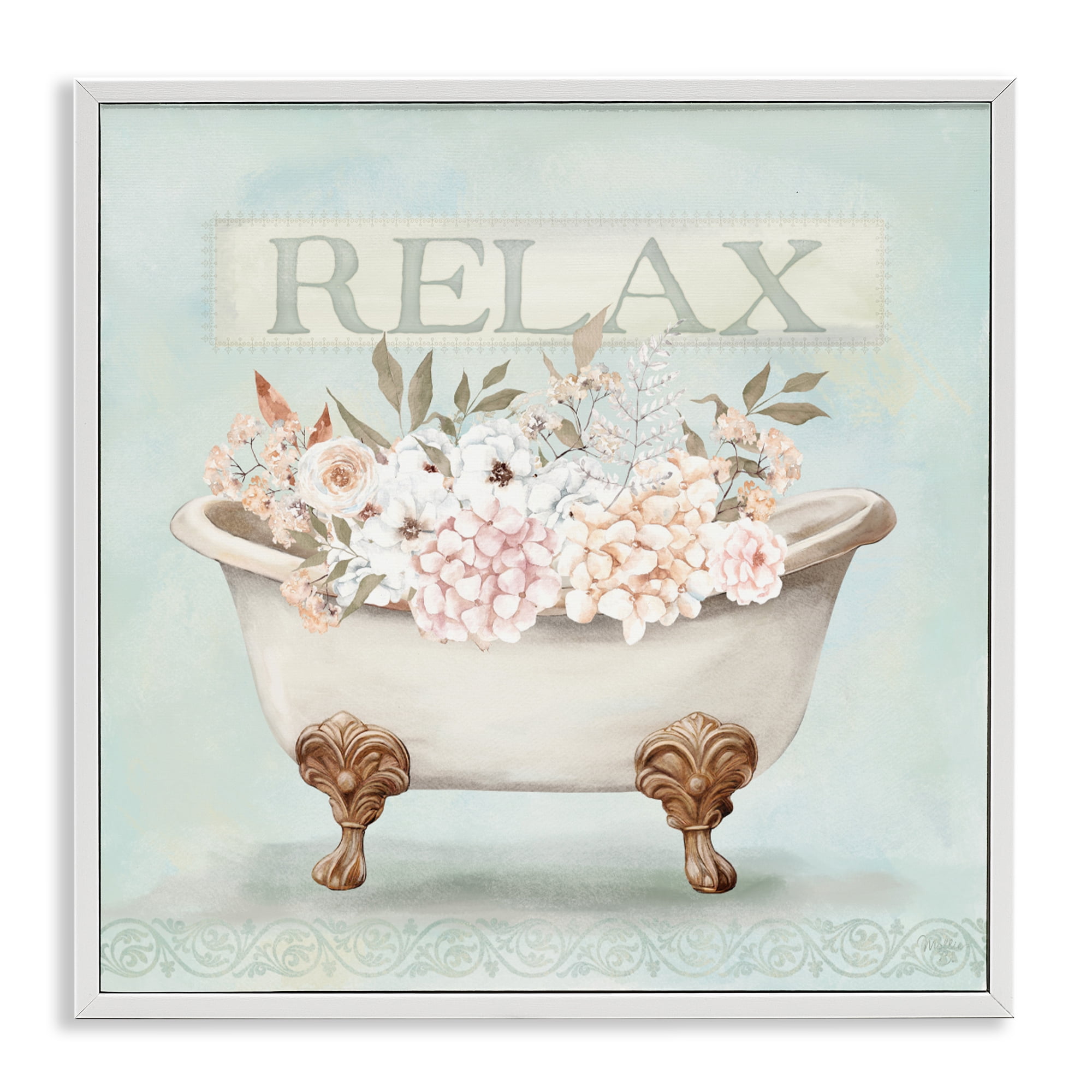 Stupell Industries Relax Floral Tub White Framed Giclee Art, design by Mollie B.