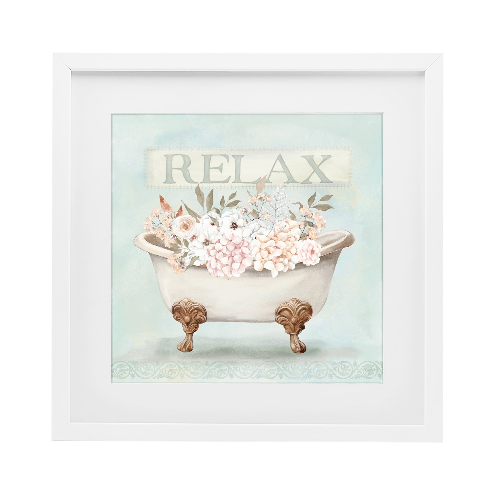 Stupell Industries Relax Floral Tub White Framed Print Under Glass, design by Mollie B.