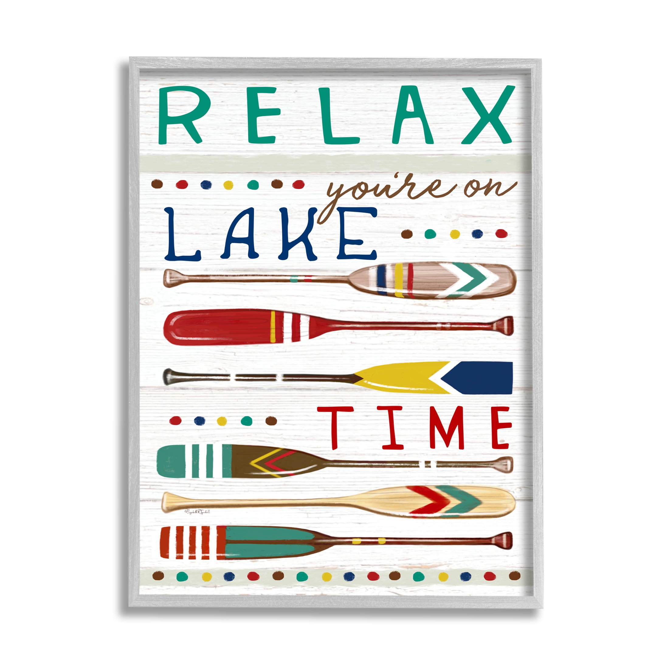Stupell Industries Relax Lake Time Rustic Oars Graphic Art Gray Framed Art Print Wall Art, Design by Elizabeth Tyndall