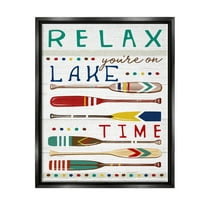 Stupell Industries Relax Lake Time Rustic Oars Graphic Art Jet Black Floating Framed Canvas Print Wall Art, Design by Elizabeth Tyndall