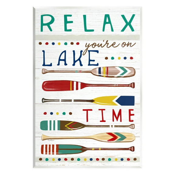 Stupell Industries Relax Lake Time Rustic Oars Graphic Art Unframed Art Print Wall Art, Design by Elizabeth Tyndall