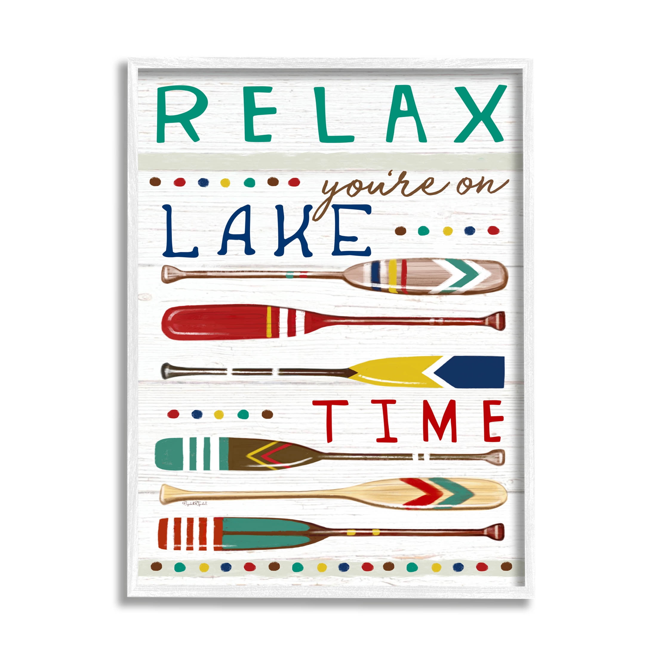 Stupell Industries Relax Lake Time Rustic Oars Graphic Art White Framed Art Print Wall Art, Design by Elizabeth Tyndall