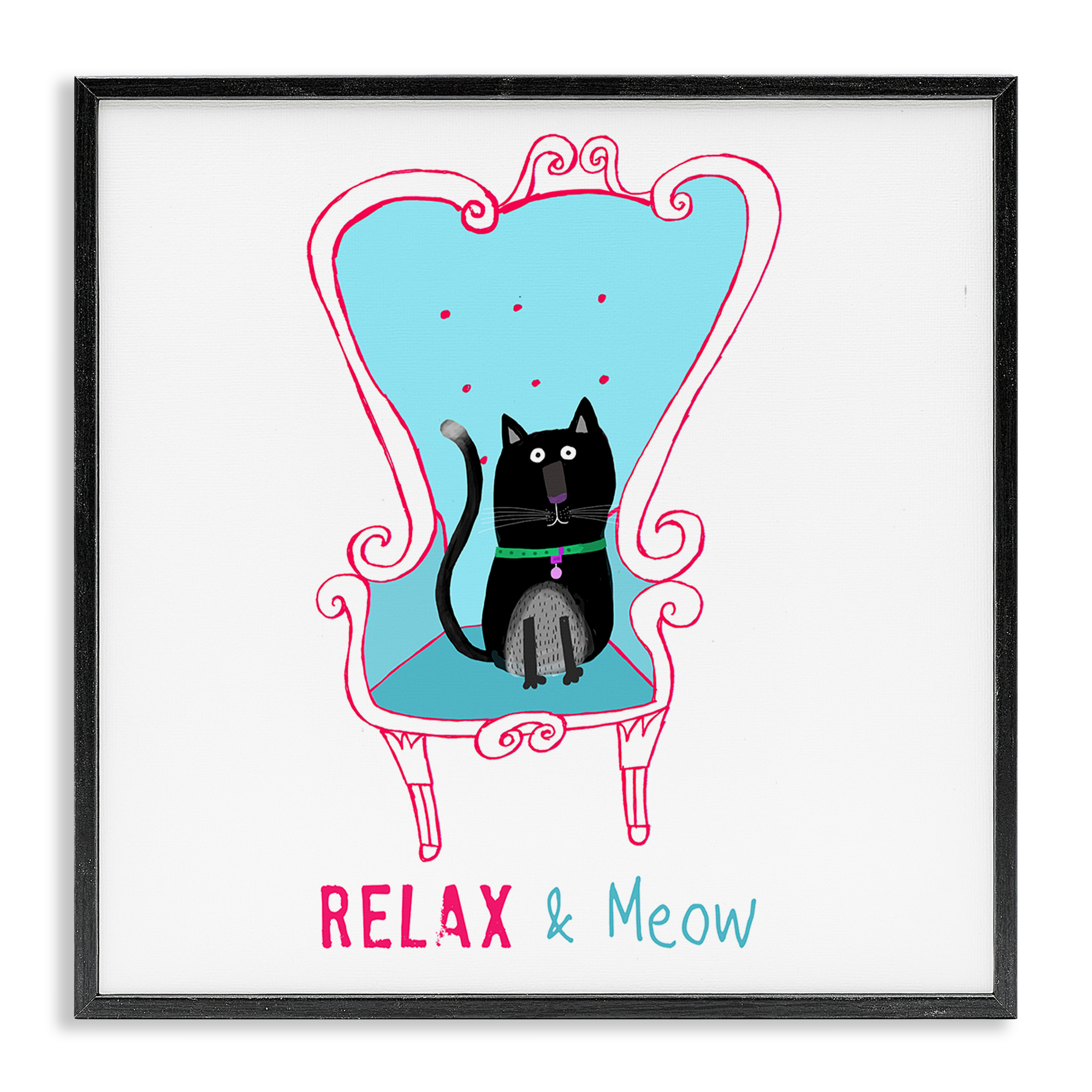 Stupell Industries Relax & Meow Cat Furniture Painting Black Framed Art Print Wall Art, 12 x 12