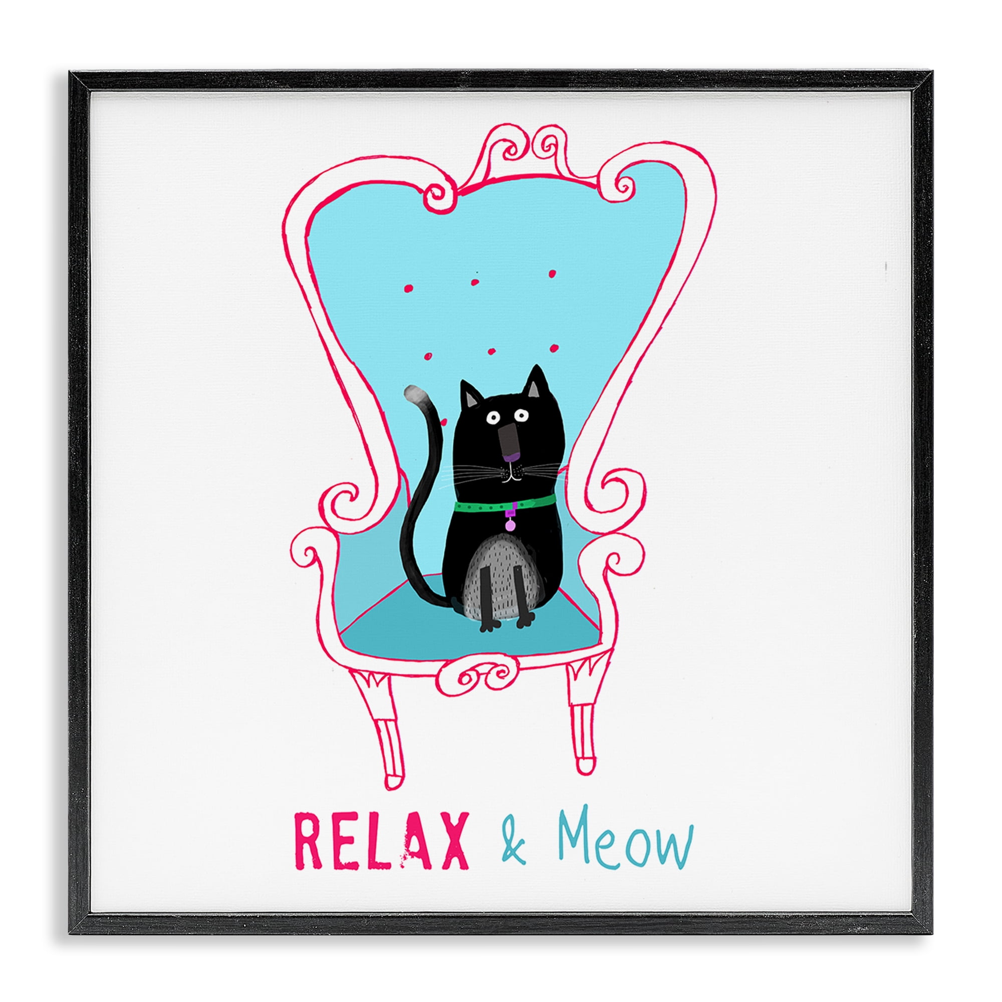 Stupell Industries Relax & Meow Cat Furniture Painting Black Framed Art Print Wall Art, 17 x 17