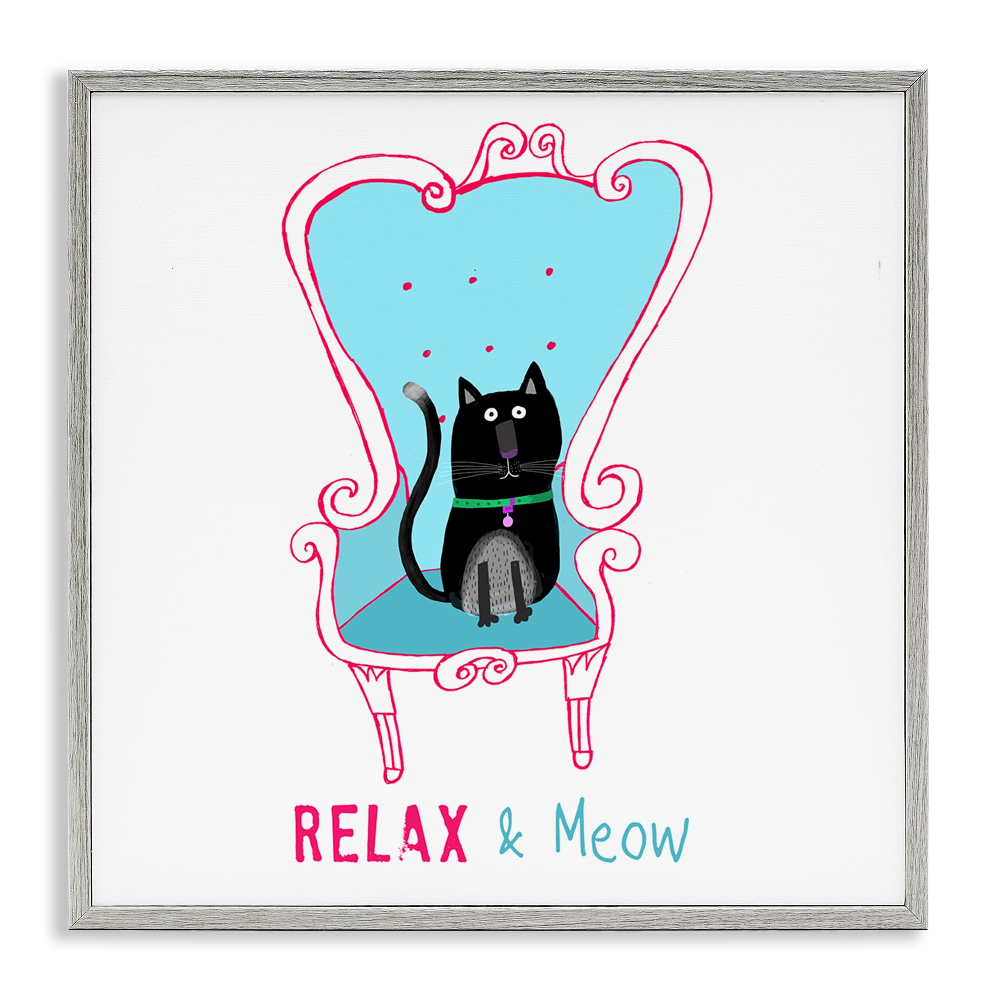 Stupell Industries Relax & Meow Cat Furniture Painting Gray Framed Art Print Wall Art, 12 x 12