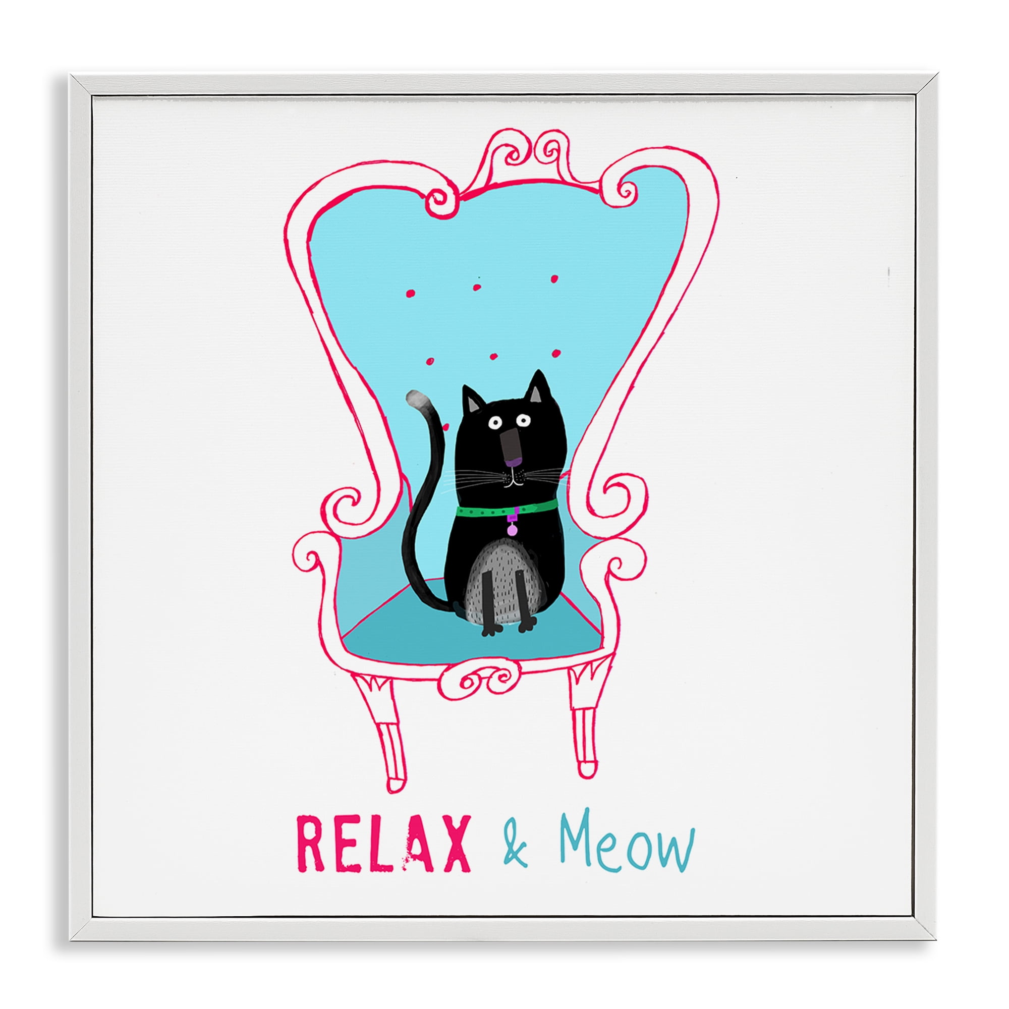 Stupell Industries Relax & Meow Cat Furniture Painting White Framed Art Print Wall Art, 12 x 12