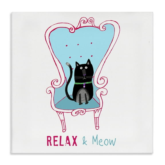 Stupell Industries Relax & Meow Cat Furniture Painting Wrapped Canvas Art Print Wall Art, 17 x 17