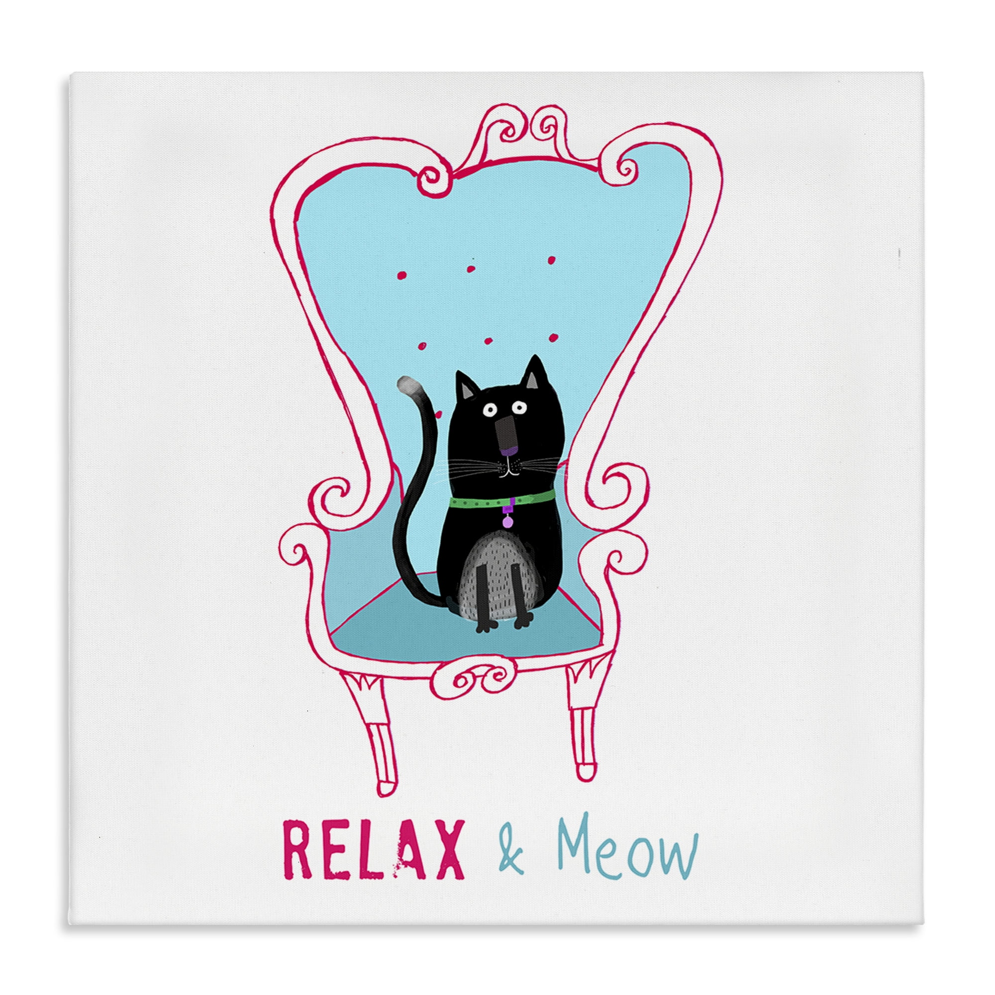 Stupell Industries Relax & Meow Cat Furniture Painting Wrapped Canvas Art Print Wall Art, 30 x 30