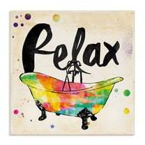 Stupell Industries Relax Rainbow Colors Icon Bath Typography Painting Gallery Wrapped Canvas Art Print Wall Art, 17 x 17