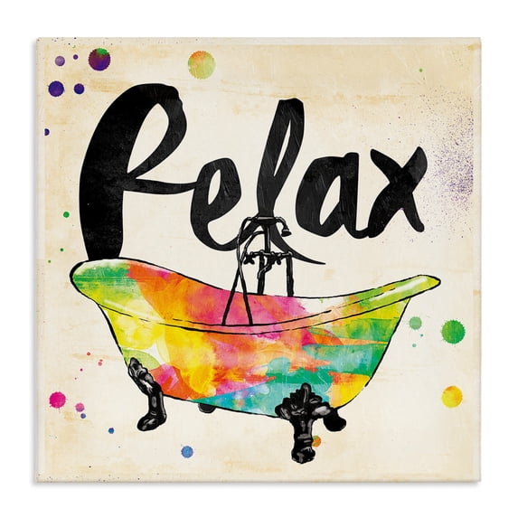 Stupell Industries Relax Rainbow Colors Icon Bath Typography Painting Gallery Wrapped Canvas Art Print Wall Art, 17 x 17