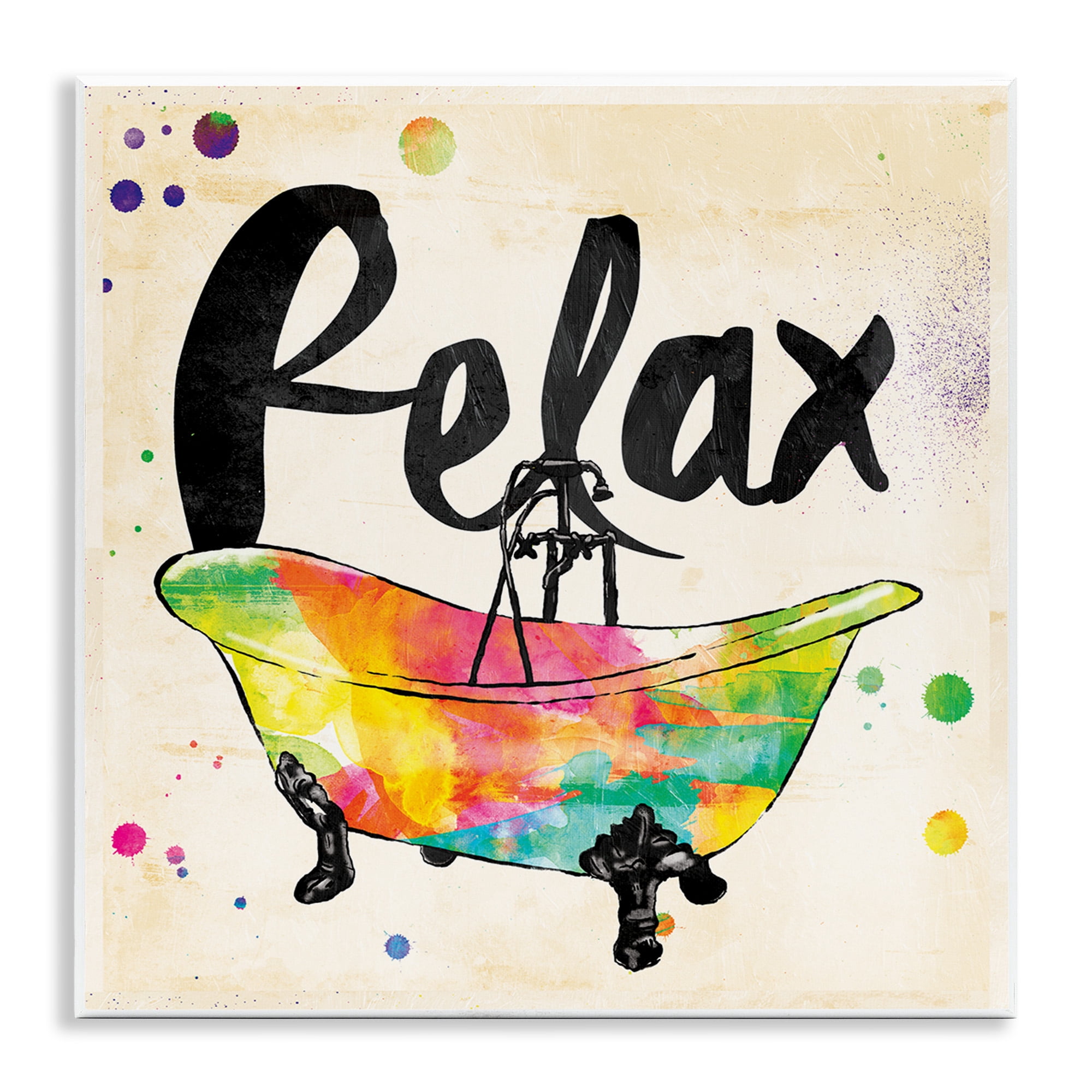 Stupell Industries Relax Rainbow Colors Icon Bath Typography Painting Unframed Art Print Wall Art, 12 x 12