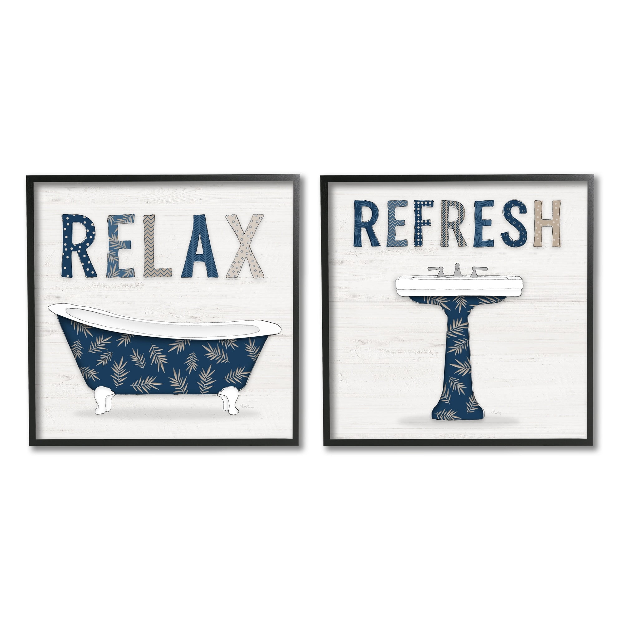 Stupell Industries Relax Refresh Bathroom Phrases Blue Palm Pattern Text, 12 x 12, Design by Natalie Carpentieri