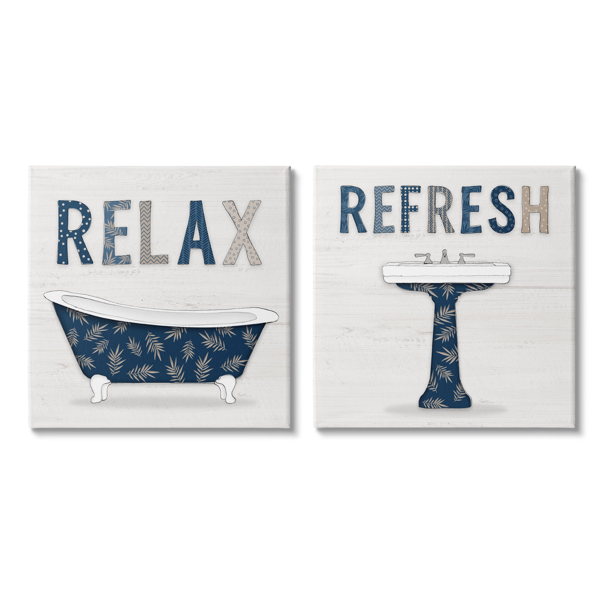 Stupell Industries Relax Refresh Bathroom Phrases Blue Palm Pattern Text, 17 x 17, Design by Natalie Carpentieri