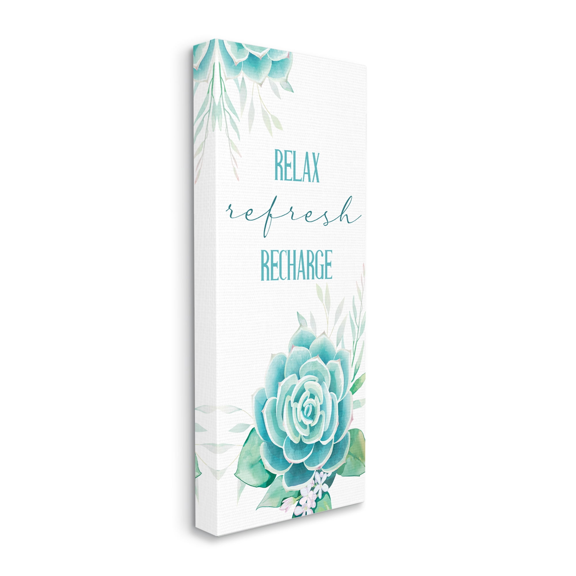 Stupell Industries Relax Refresh Recharge Turquoise Blooming Floral Succulent, 10 x 24, Designed by Kim Allen