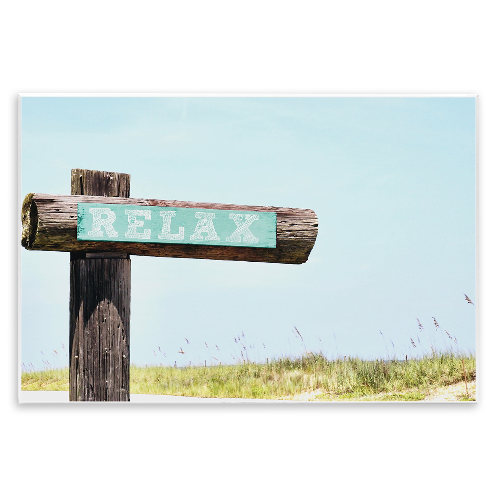 Stupell Industries Relax Sign on Beach Landscape Photography Unframed Art Print Wall Art, 19 x 13