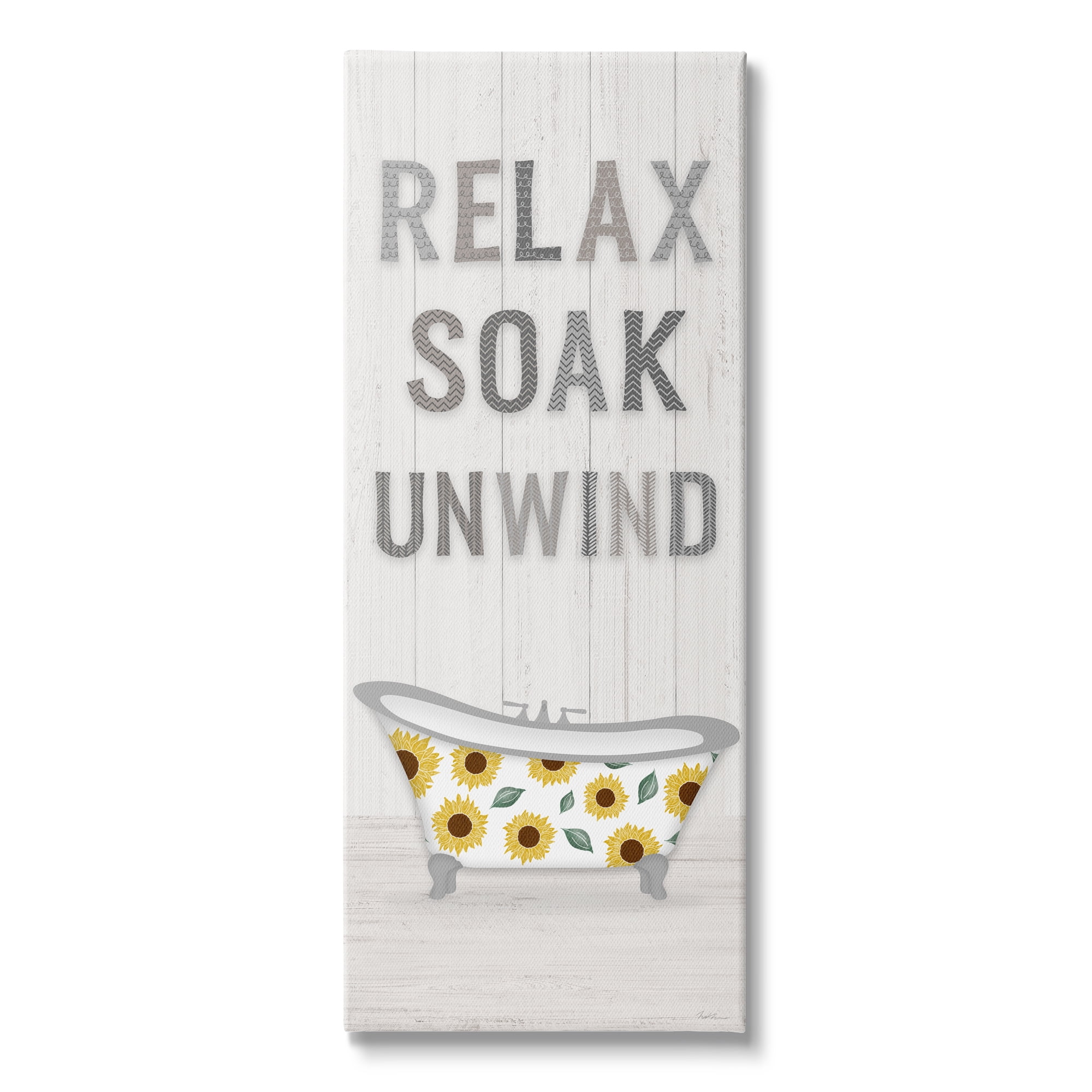 Stupell Industries Relax Soak Unwind Bathroom Phrases Sunflower Tub, 13 x 30, Design by Natalie Carpentieri