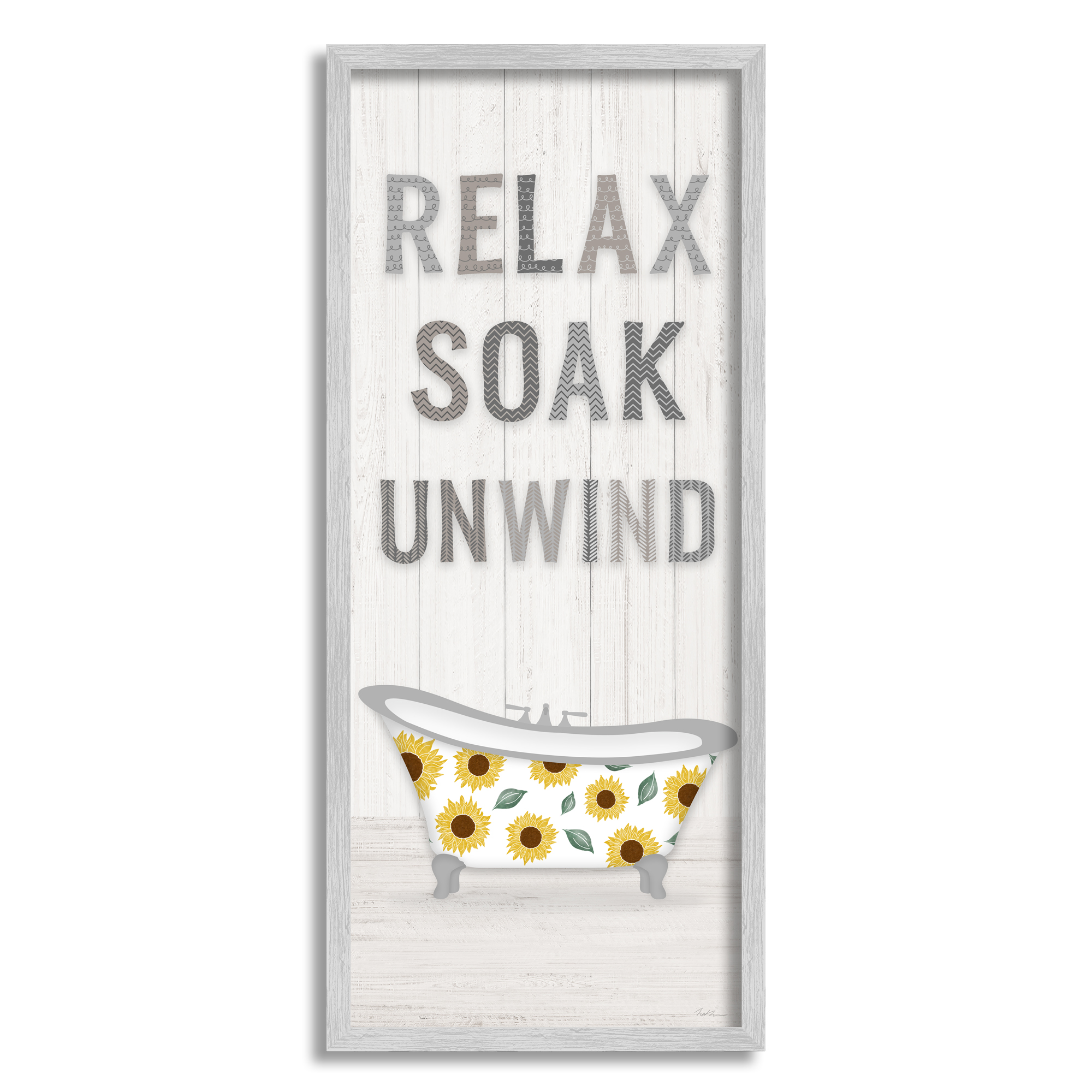 Stupell Industries Relax Soak Unwind Bathroom Phrases Sunflower Tub, 13 x 30, Design by Natalie Carpentieri