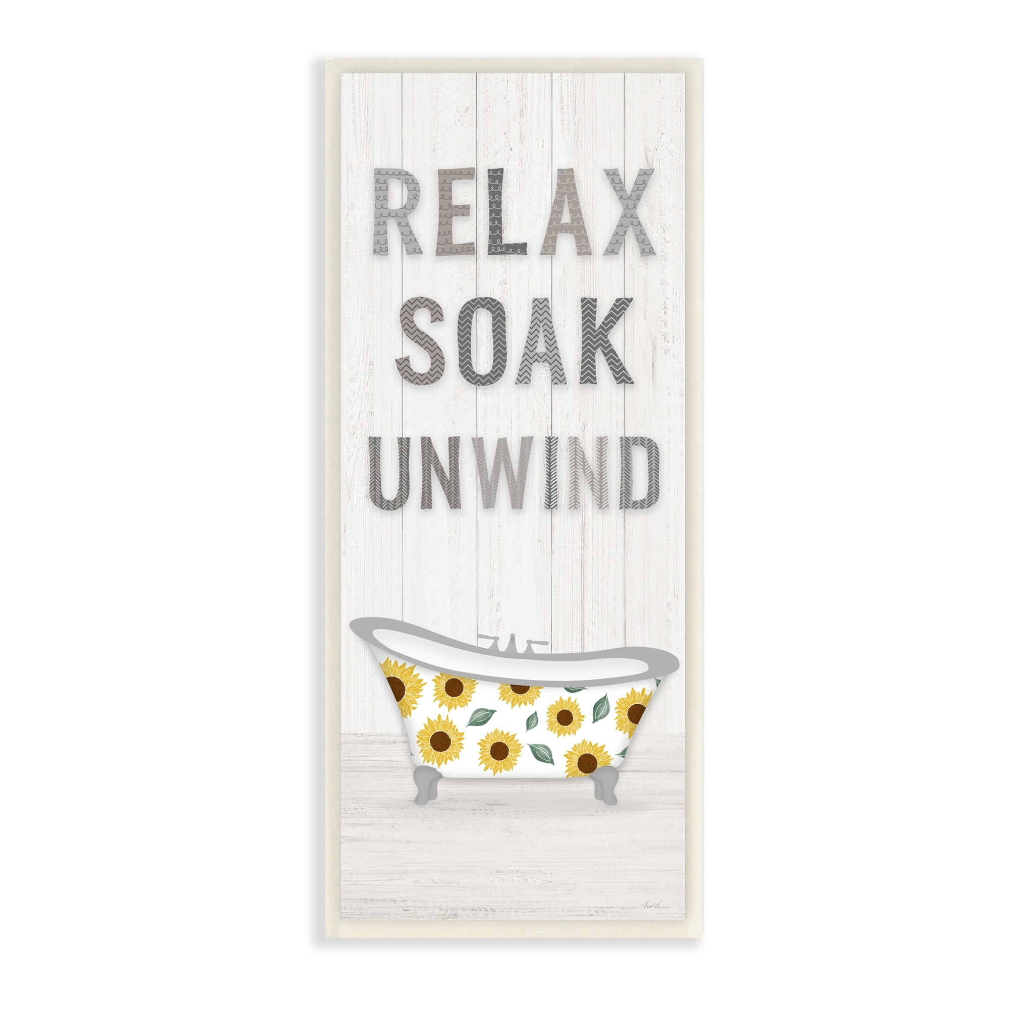 Stupell Industries Relax Soak Unwind Bathroom Phrases Sunflower Tub, 7 x 17, Design by Natalie Carpentieri