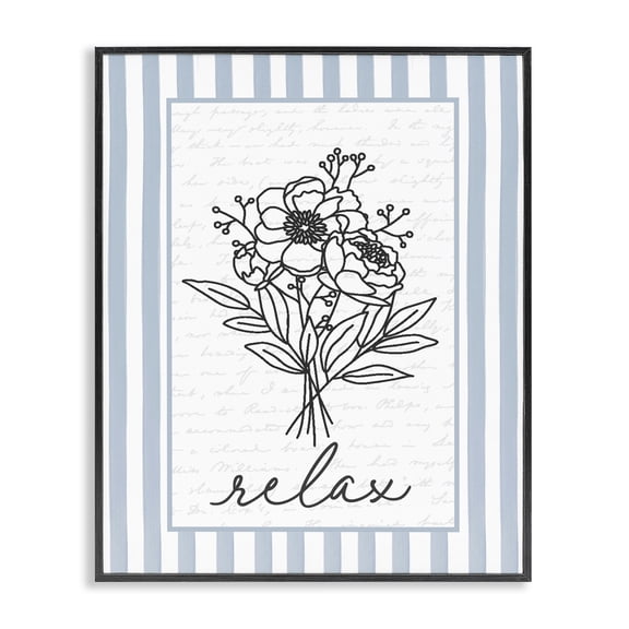 Stupell Industries Relax Striped Bath Flowers Black Framed Giclee Art design by Lettered and Lined, 14 x 11