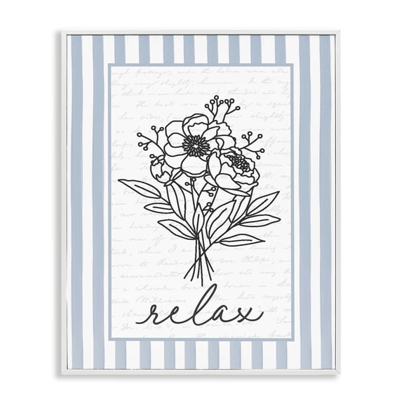 Stupell Industries Relax Striped Bath Flowers White Framed Giclee Art design by Lettered and Lined, 30 x 24