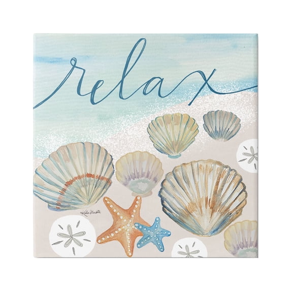 Stupell Industries Relax Text Seaside Clams Beach Shore Theme Canvas Wall Art, 30 x 30, Design by Katie Doucette