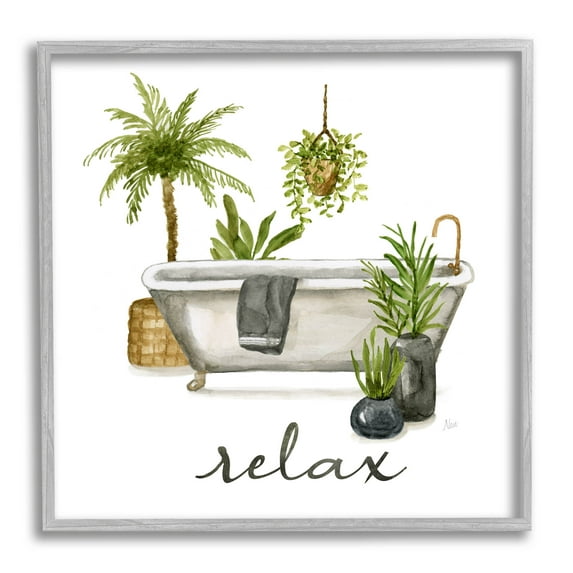 Stupell Industries Relax Tub Plants Arrangement Graphic Art Gray Framed Art Print Wall Art, Design by Nan
