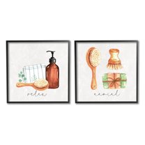 Stupell Industries Relax Unwind Bathroom Spa Graphic Art Black Framed Art Print Wall Art, Set of 2, Design by ND Art