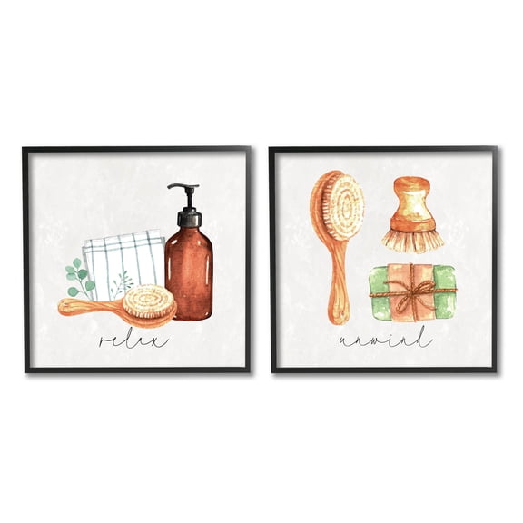 Stupell Industries Relax Unwind Bathroom Spa Graphic Art Black Framed Art Print Wall Art, Set of 2, Design by ND Art