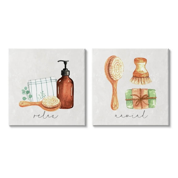 Stupell Industries Relax Unwind Bathroom Spa Graphic Art Gallery Wrapped Canvas Print Wall Art, Set of 2, Design by ND Art