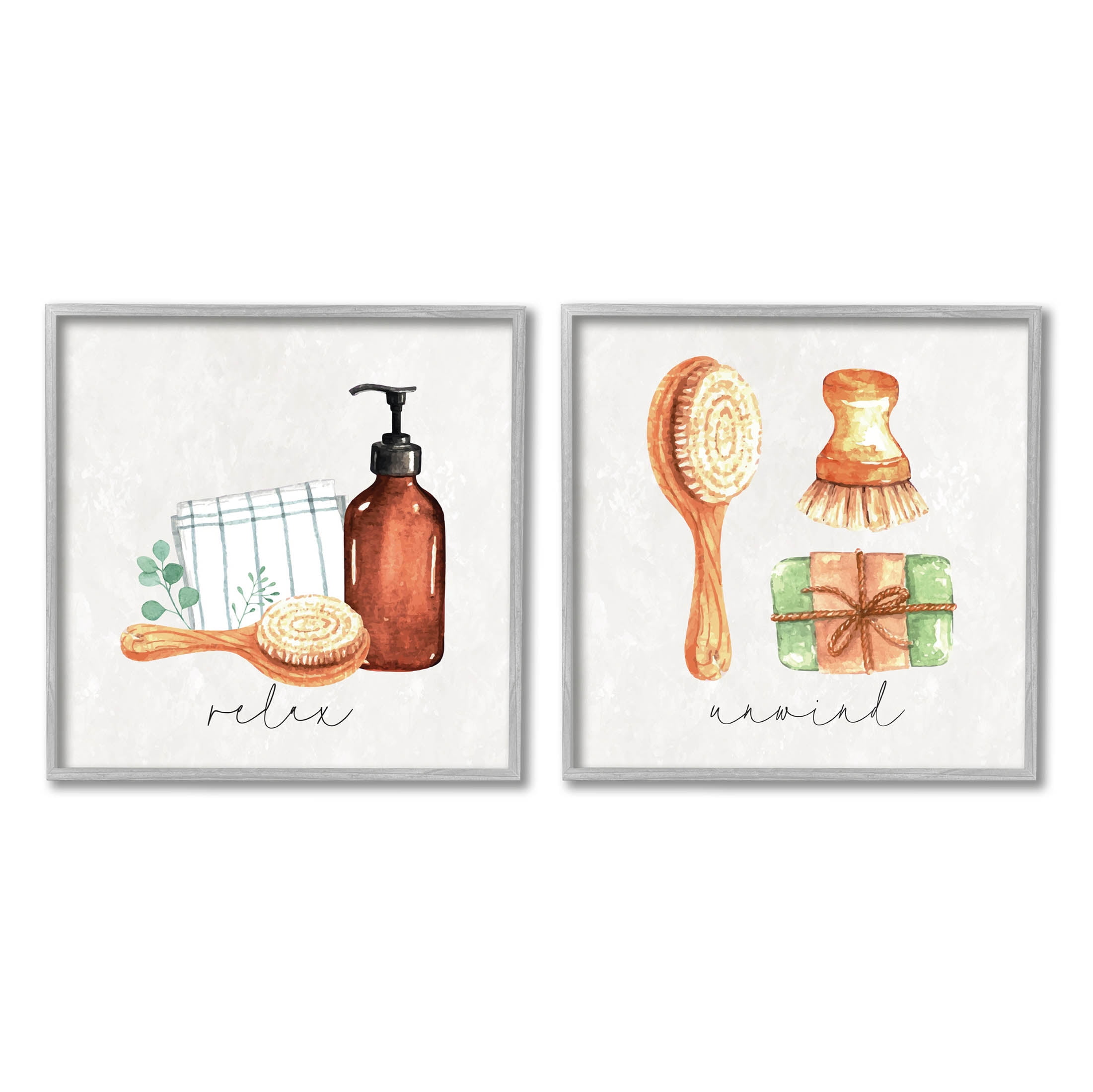 Stupell Industries Relax Unwind Bathroom Spa Graphic Art Gray Framed Art Print Wall Art, Set of 2, Design by ND Art