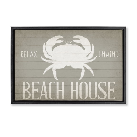 Stupell Industries Relax Unwind Beach House Quotes and Sayings Painting Black Floater Framed Canvas Art Print Wall Art, 25 x 17