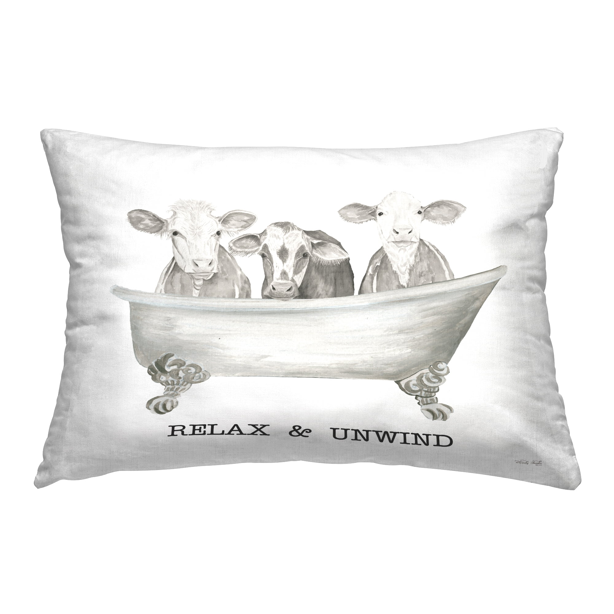 Stupell Industries Relax Unwind Cow Tub Decorative Printed Throw Pillow Design by Cindy Jacobs.