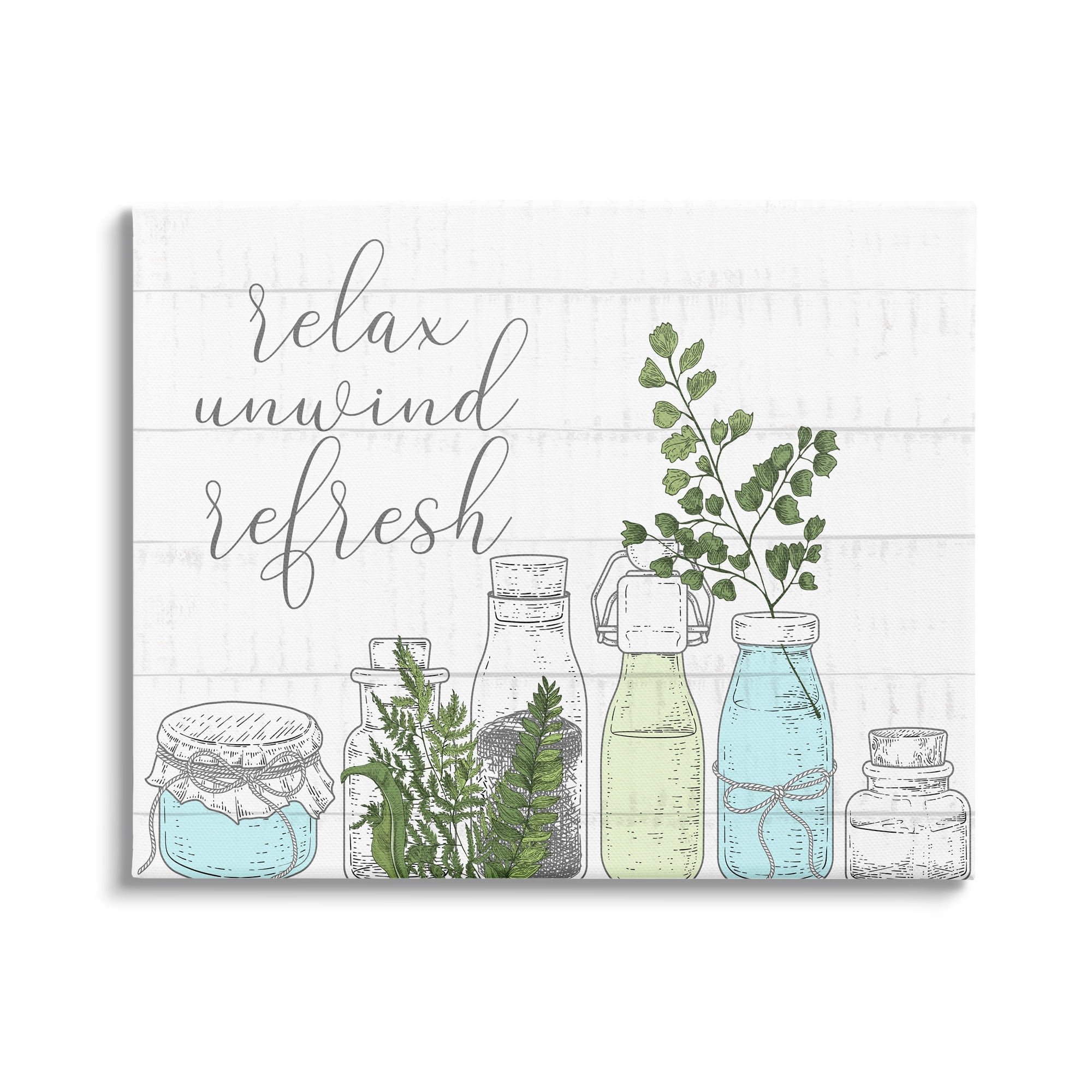 Stupell Industries Relax Unwind Refresh Country Herbs Botanicals Jars Canvas Wall Art, 48 x 36, Design by Kim Allen