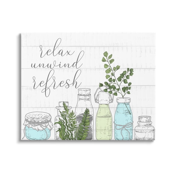 Stupell Industries Relax Unwind Refresh Country Herbs Botanicals Jars Canvas Wall Art, 48 x 36, Design by Kim Allen