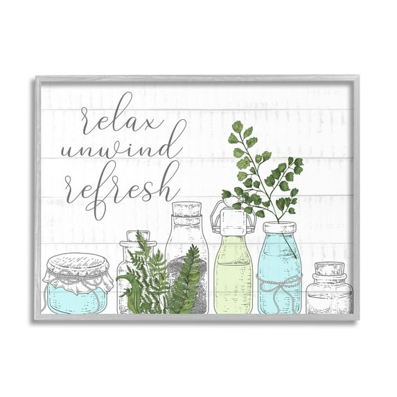 Stupell Industries Relax Unwind Refresh Country Herbs Botanicals Jars Framed Wall Art, 14 x 11, Design by Kim Allen