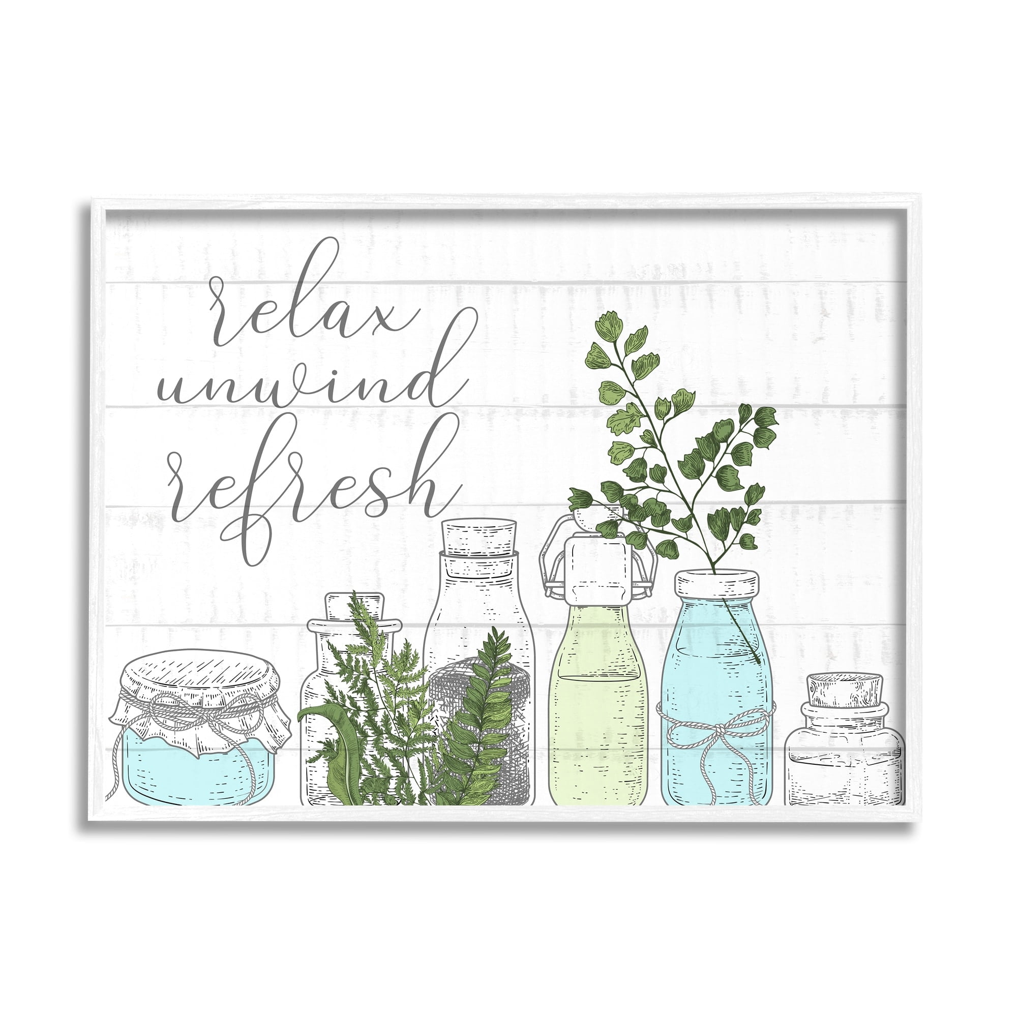Stupell Industries Relax Unwind Refresh Country Herbs Botanicals Jars Framed Wall Art, 30 x 24, Design by Kim Allen