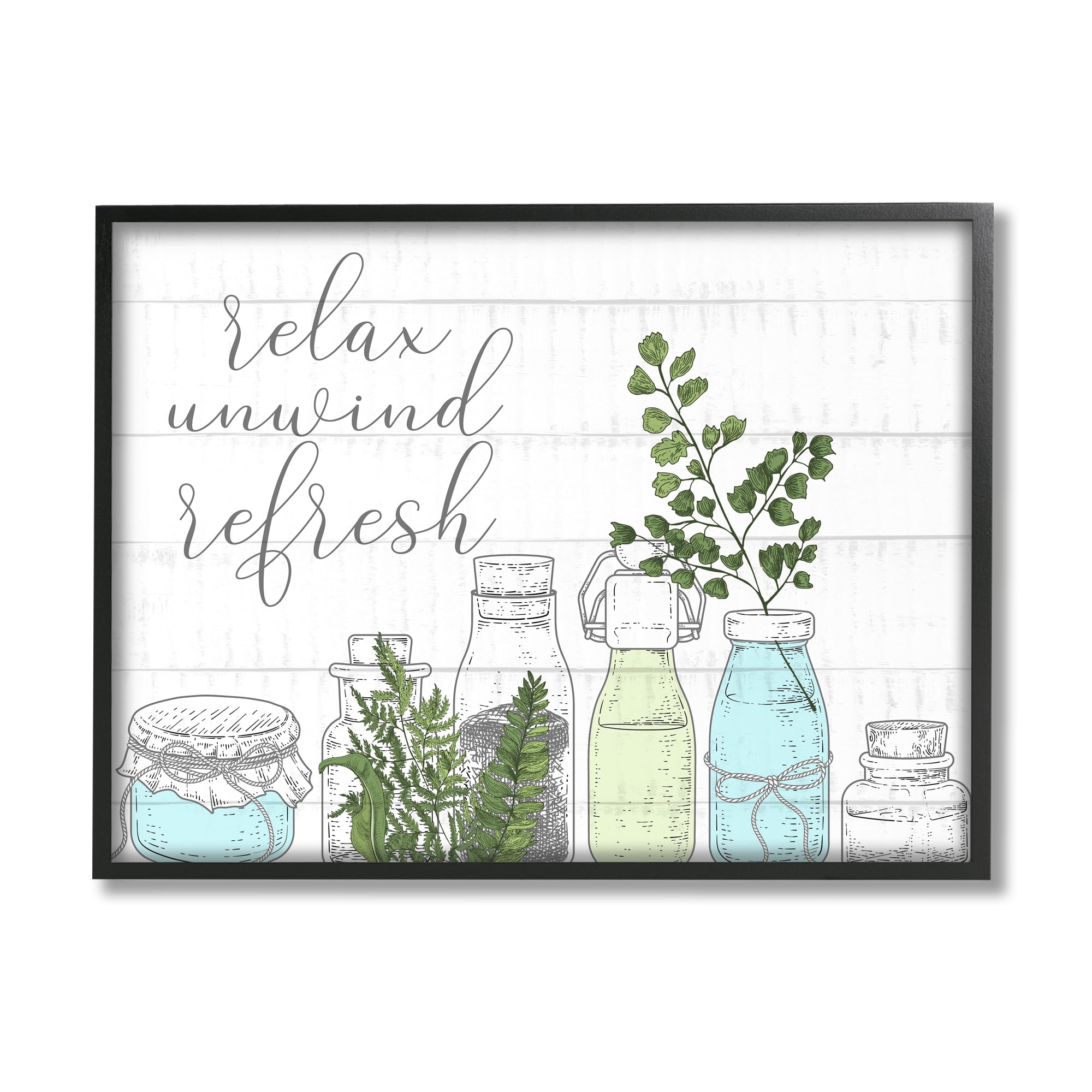 Stupell Industries Relax Unwind Refresh Country Herbs Botanicals Jars Framed Wall Art, 30 x 24, Design by Kim Allen