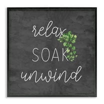 Stupell Industries Relax Unwind with Botanicals Bath & Laundry Painting Black Framed Art Print Wall Art, 12 x 12